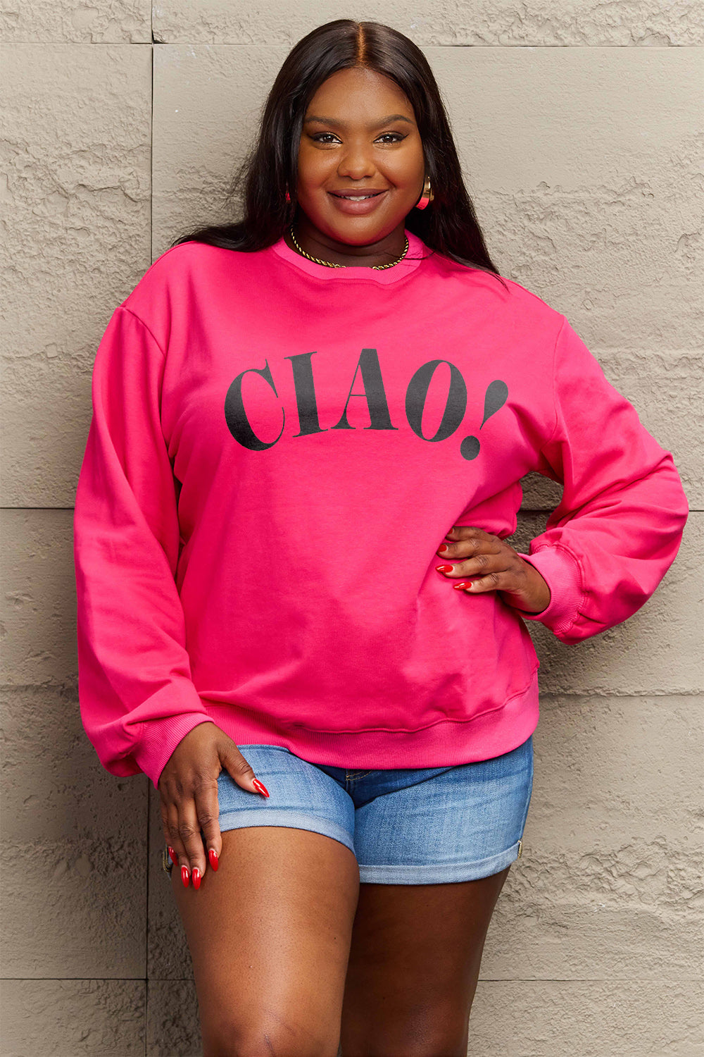 Simply Love Full Size CIAO!Round Neck Sweatshirt