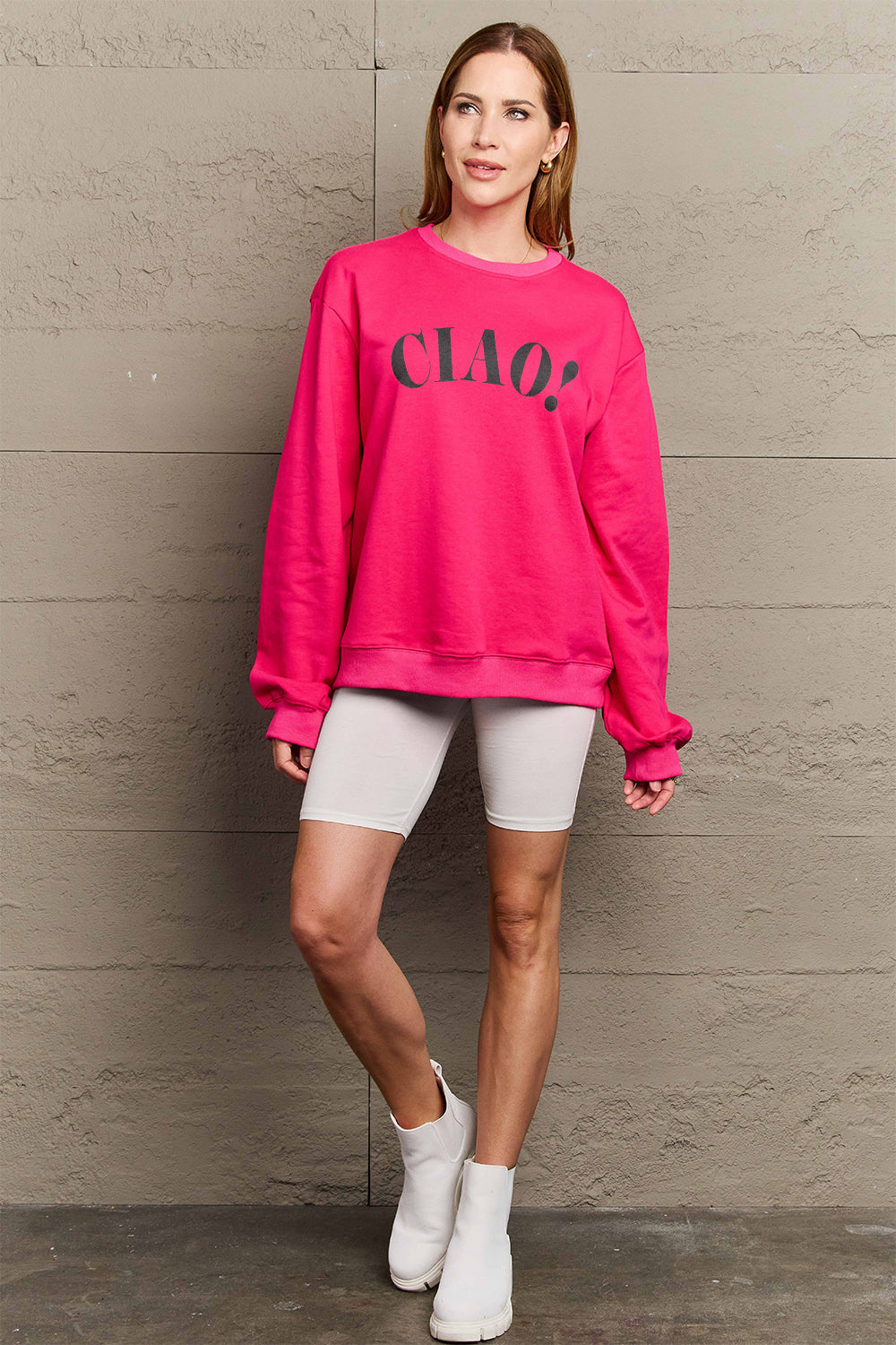 Simply Love Full Size CIAO!Round Neck Sweatshirt