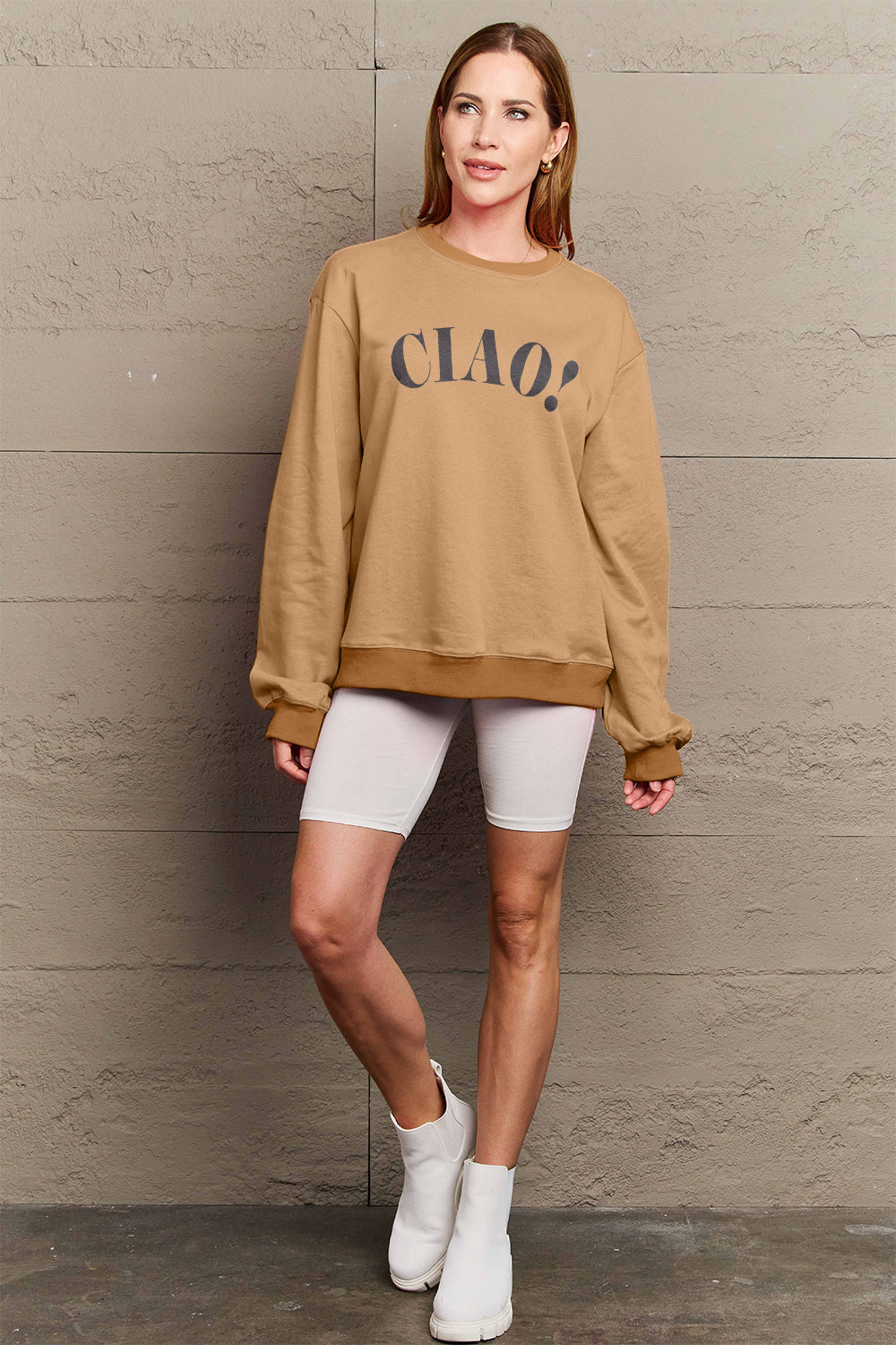Simply Love Full Size CIAO!Round Neck Sweatshirt