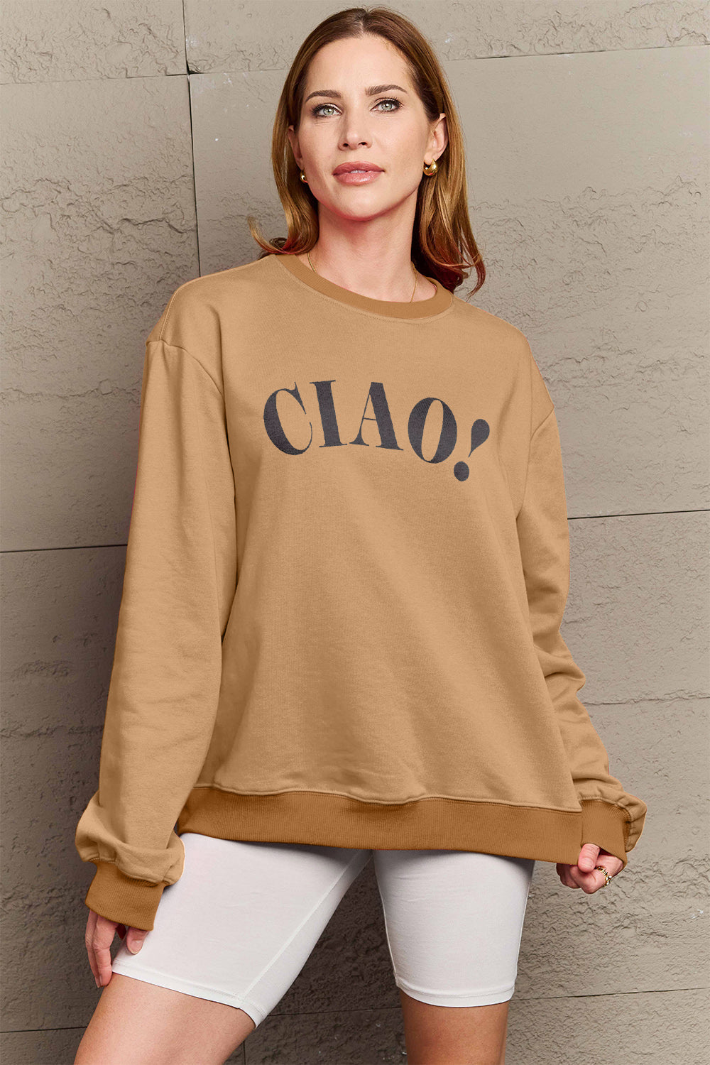 Simply Love Full Size CIAO!Round Neck Sweatshirt