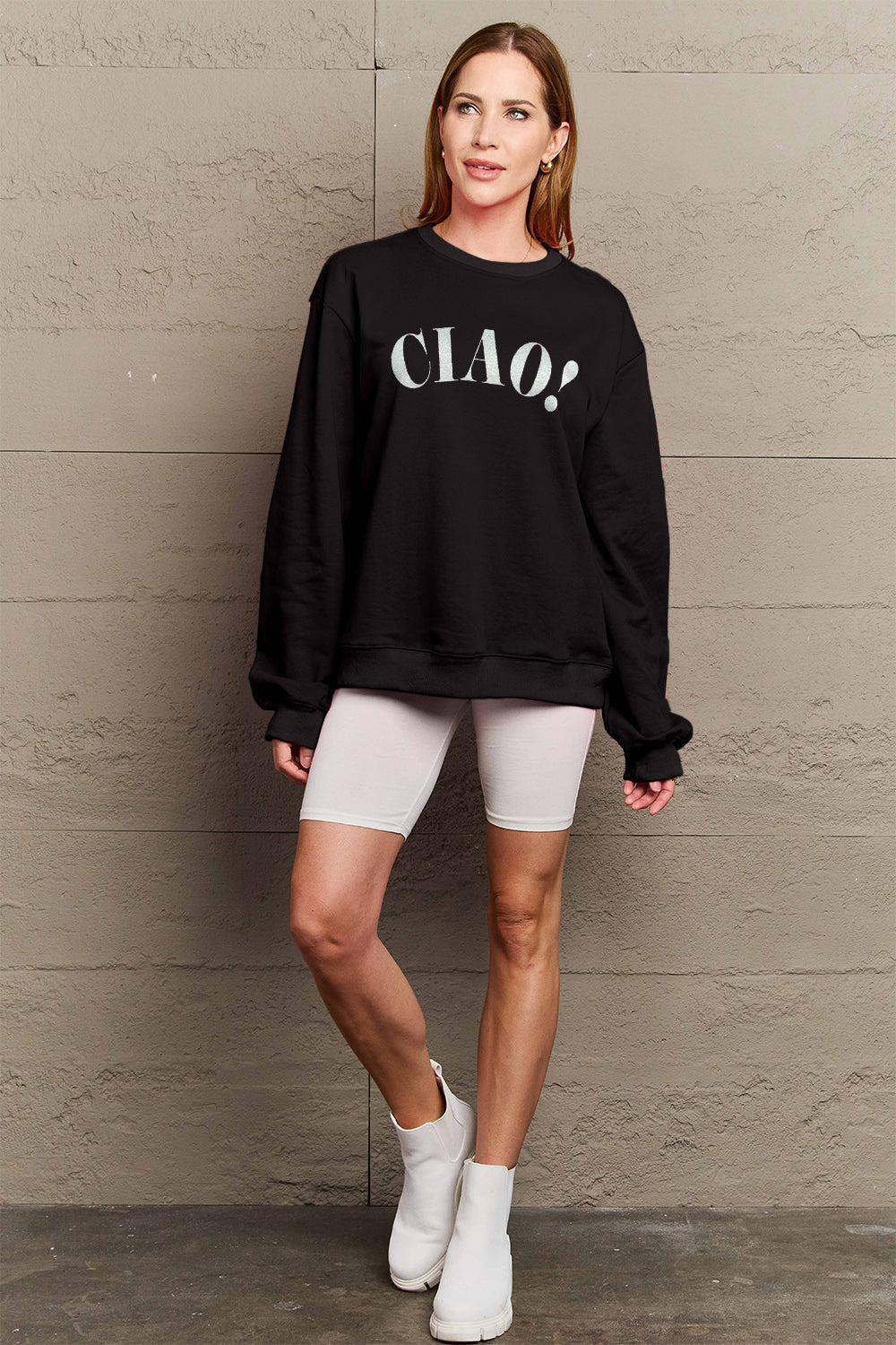 Simply Love Full Size CIAO!Round Neck Sweatshirt