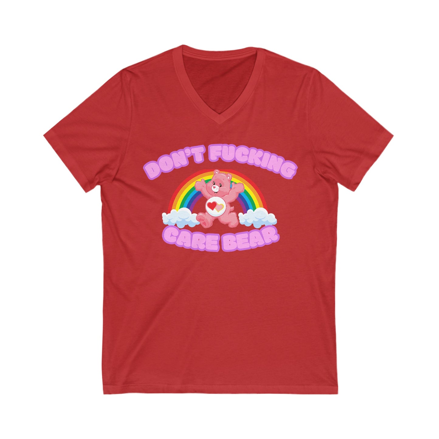 Don't Fucking Care Bear Jersey Short Sleeve V-Neck Tee